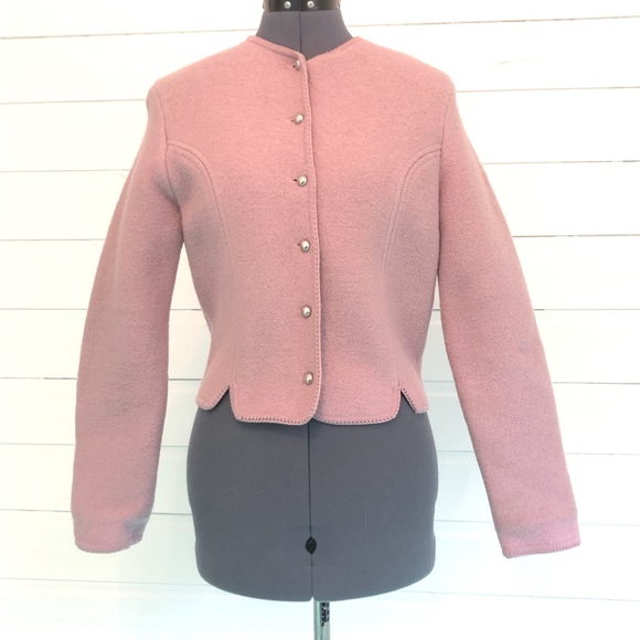 Tally Ho Sweaters - Vintage Lavender 100% Wool Cardigan Sweater Cropped 50s Jacket Silver Buttons